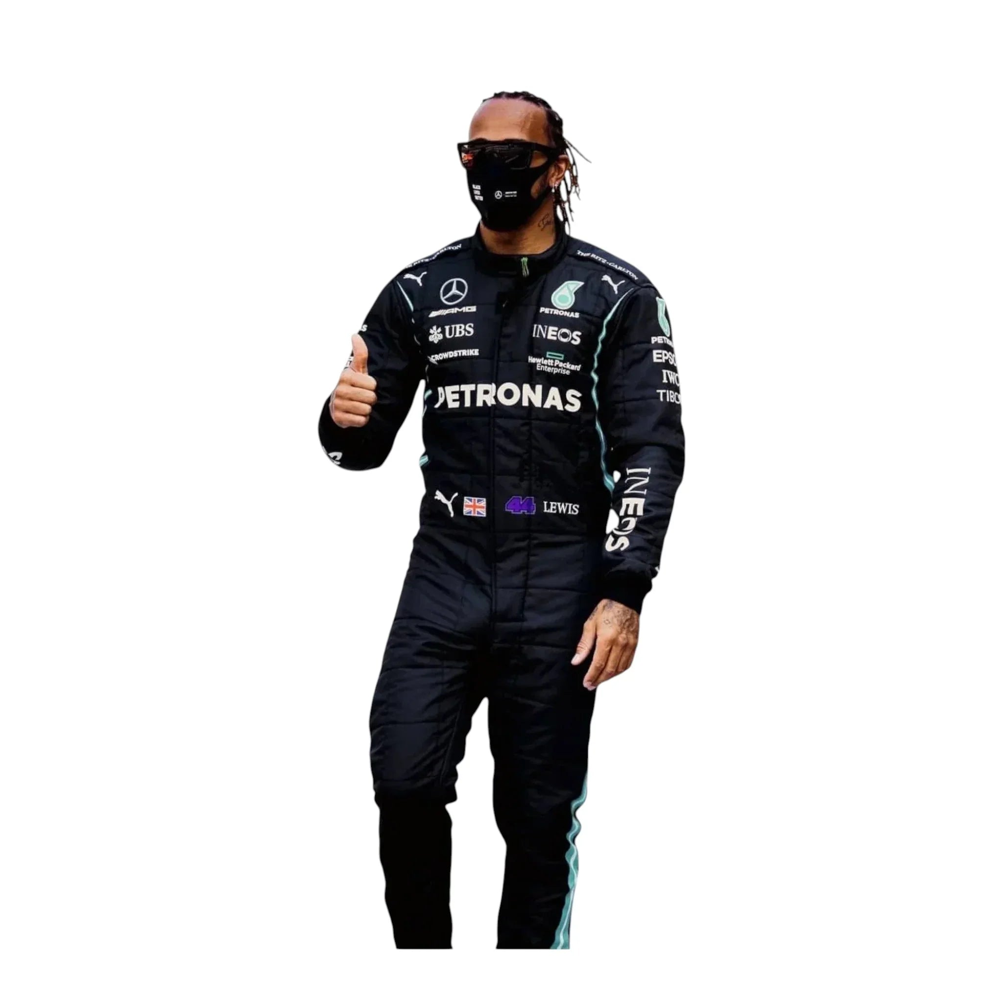 2020 F1 Champion-Inspired Black/Teal Motorsport Race Suit (Hamilton Style)