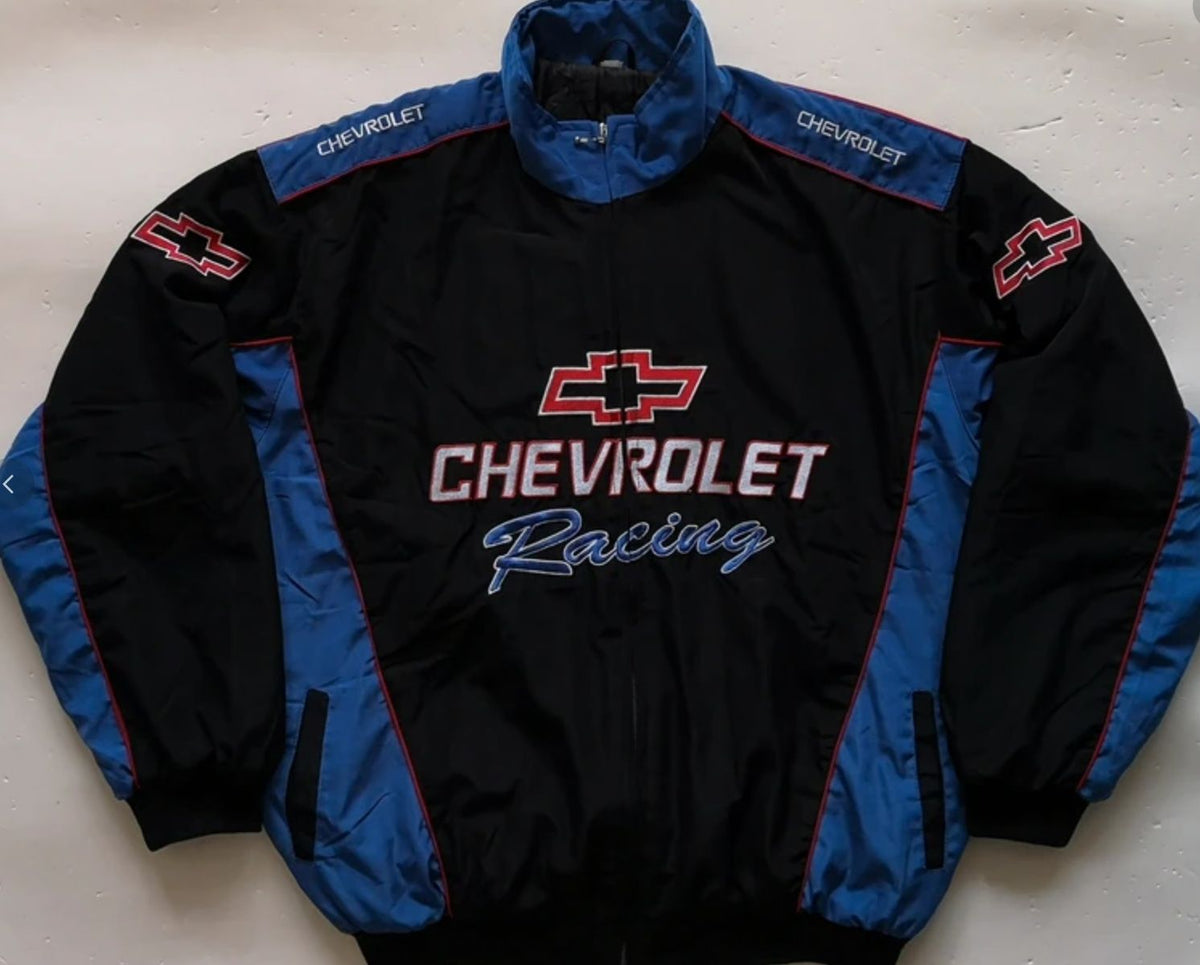 Chevrolet Black Blue Vintage Racing Coat Jacket