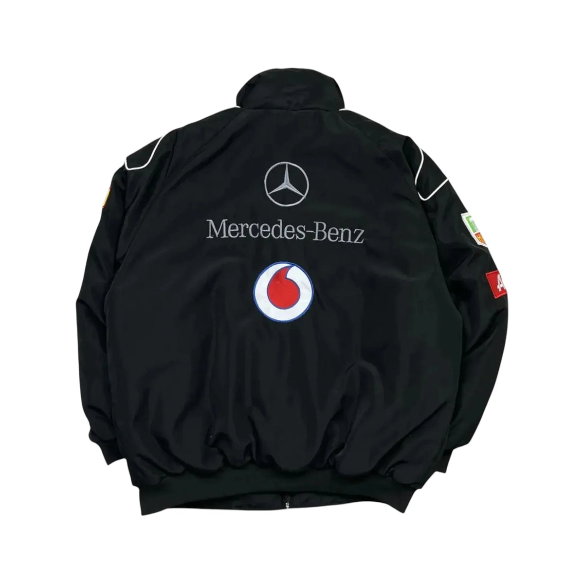 Mercedes Santander F1 Vintage Black Racing Jacket – Retro GP Edition