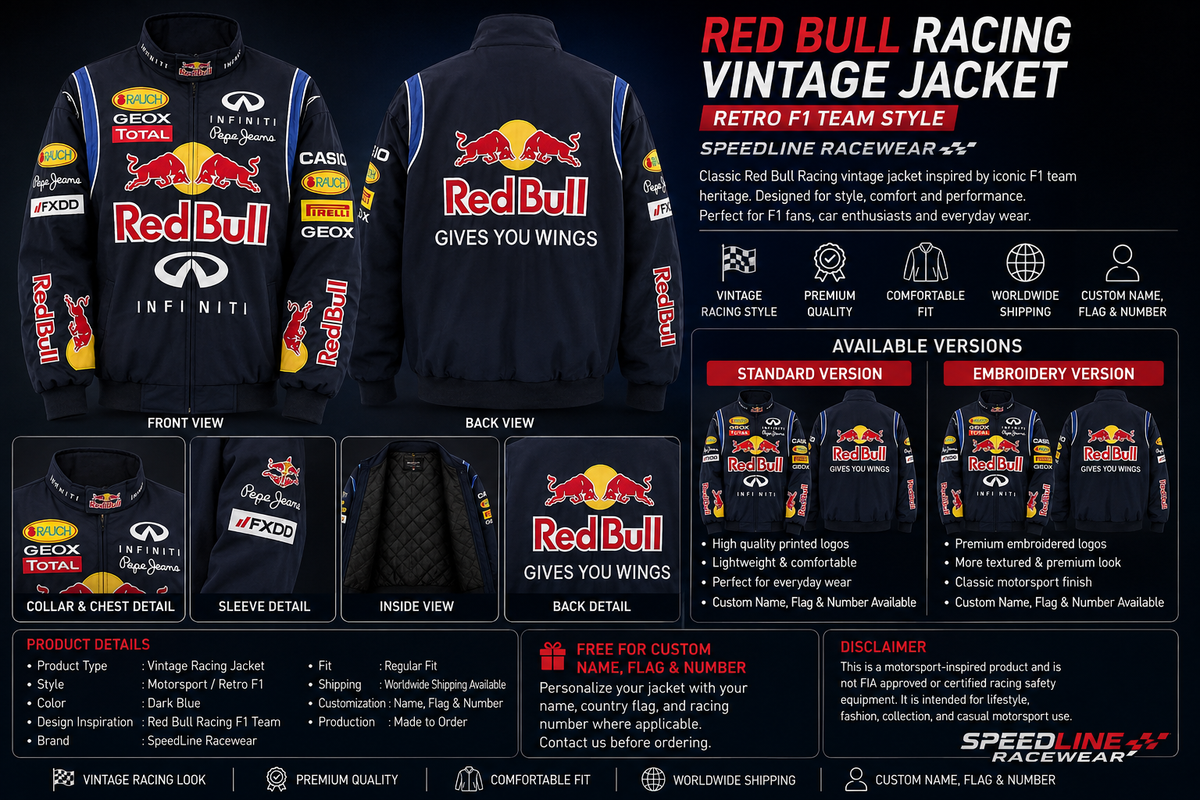 Red Bull F1 Vintage Racing Jacket Retro Team Style